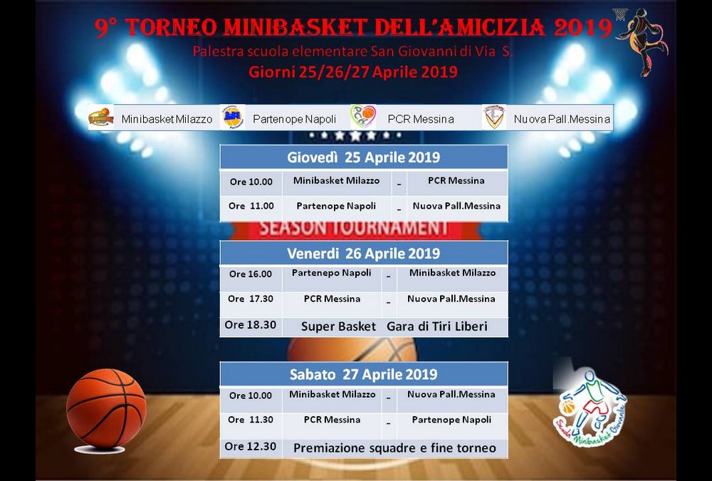 Milazzo. Dal 25 al 27 aprile Trofeo dell'Amicizia e Memorial Tracuzzi di Basket. Chiude il Prof. Mondoni.