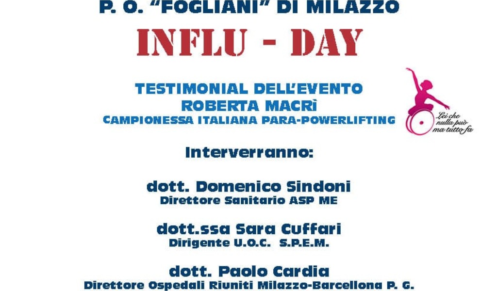 Milazzo. Domani, 12 dicembre, dalle 10.00 all'Ospedale Fogliani " Influ- Day".